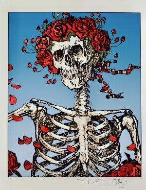 Hand Colored Center Skeleton and Roses (Blue Gradient)
