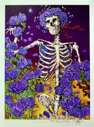 Hand Colored SKELETON AND ROSES PURPLE HAZE